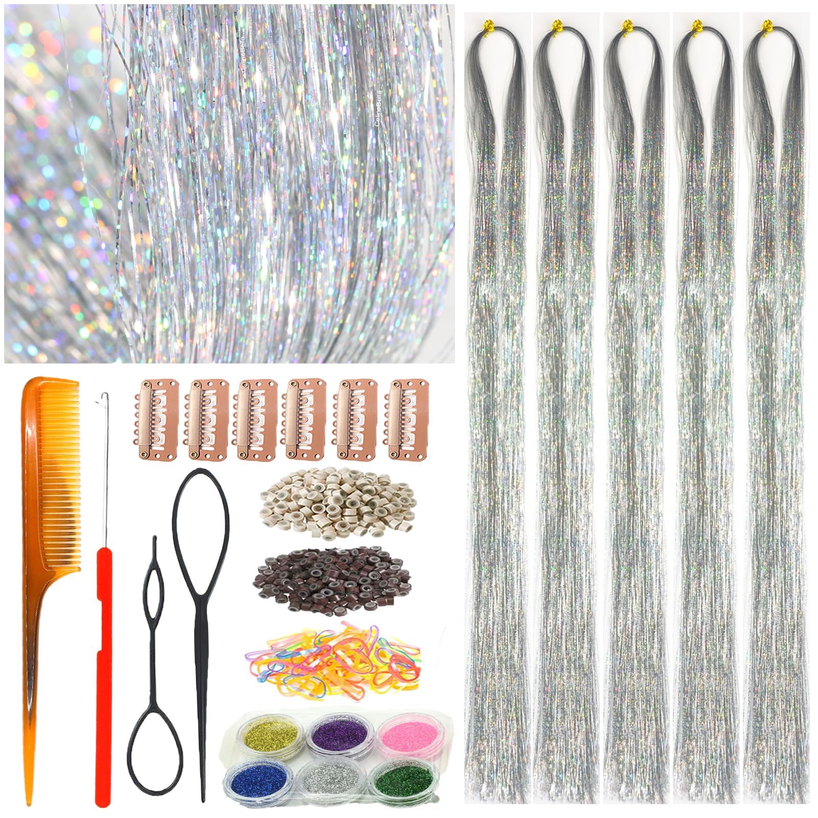 Amazon.com : CelineBella Silver Hair Tinsel With Tools 48 Inch