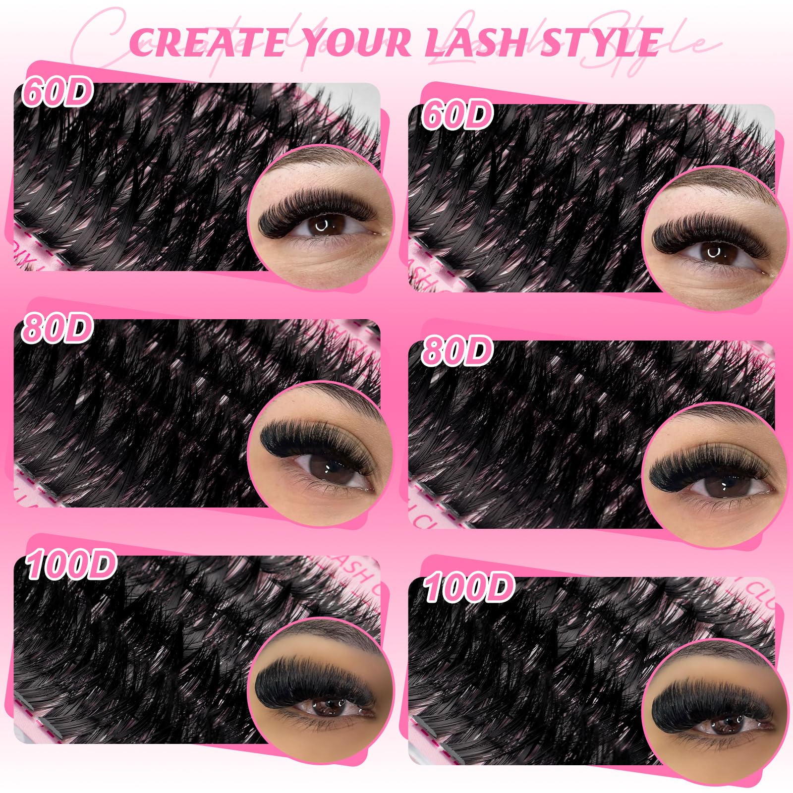 Fowendia Lash Clusters 60D 80D 100D Volume Cluster Lashes 560PCS Fluffy Lash Extensions D Curl Eyelashes Individual Lashes Natural Look DIY Eyelash Extensions(FSMD02) - 5