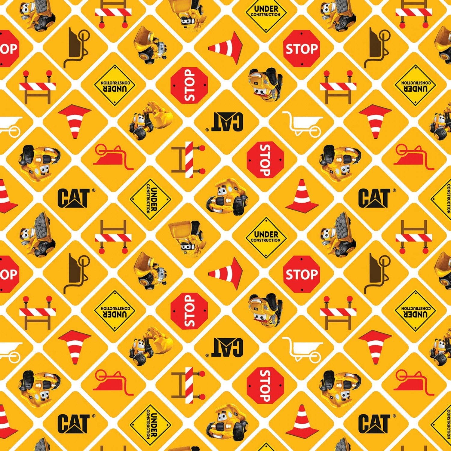 Riley Blake Construction Fabric Caterpillar Cat Buildin Crew Signs