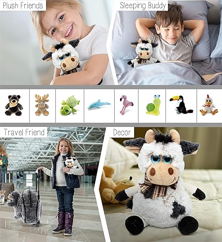 Miniatura 4 de DolliBu - Animal de peluche de vaca  Suave peluche abrazable con ojos grandes, adorable juguete de peluche de vaca rancho para jugar, lindo regalo