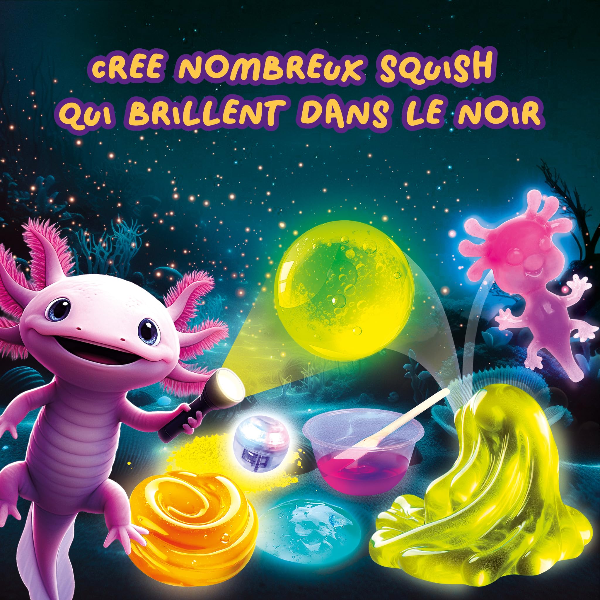 Lisciani SLUMI Science - Squishy della Notte - Kit esperimenti scientifici per Bambini dai 6 Anni - Kit Fosforescente Fai da Te - Fabbricazione di Un Giocattolo Squishy Che brillano al Buio -