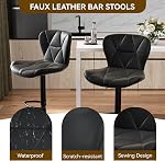 Nalupatio Modern Bar Stools Set of 2, Adjustable Faux Leather Upholstered Swivel Counter Stools, Counter Height Barstools with Back for Kitchen Island, Black