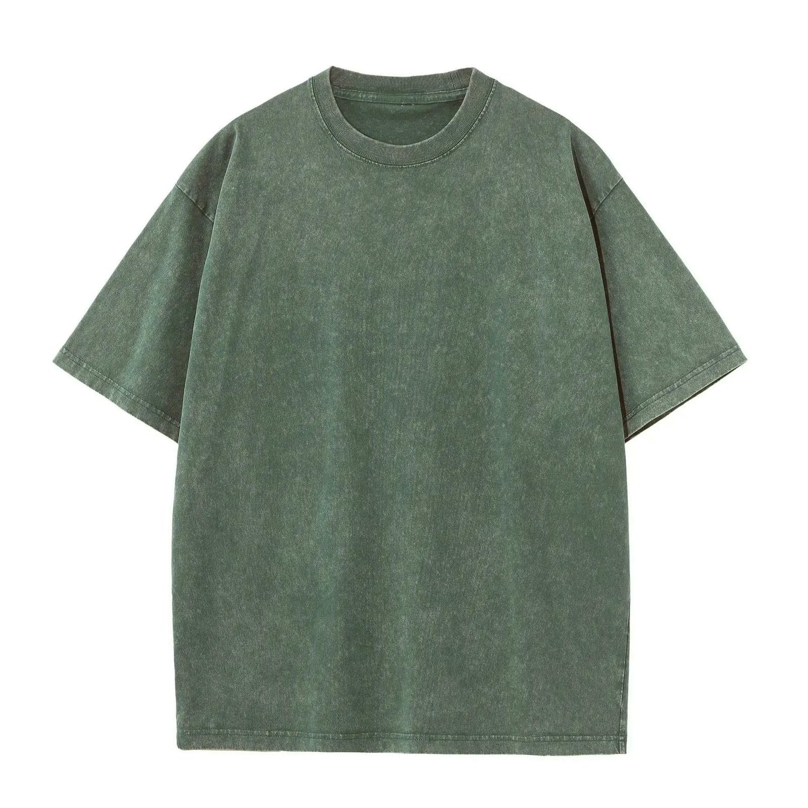 T-shirty męskie bawełniane vintage męska koszulka letnia ciężka kropla ramię krótki rękaw okrągły dekolt topy koszulki koszula dla, ZIELONY, S