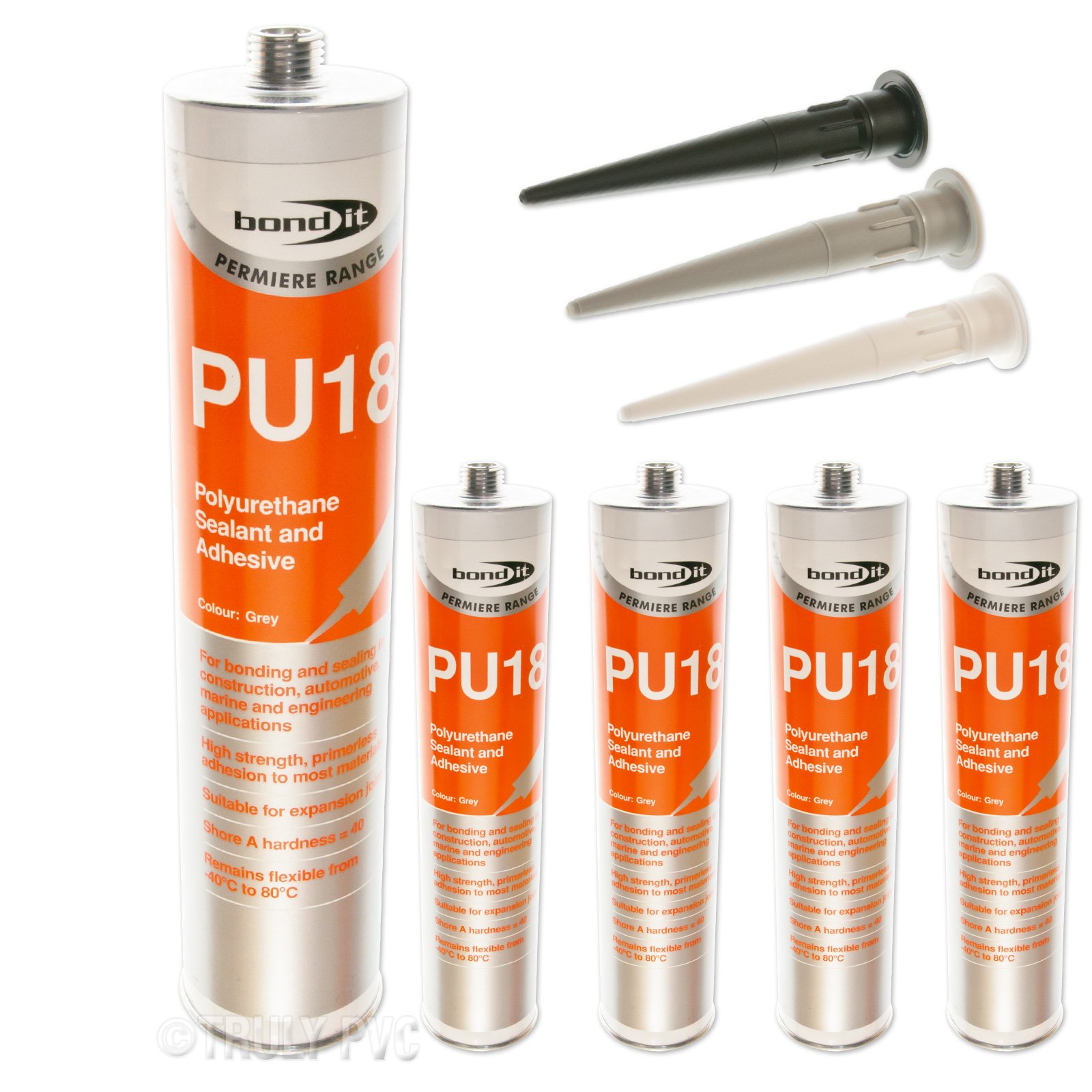 Truly Pvc Supplies Black 4 X Bond-It Pu18 - High Strength Polyurethane Adhesive & Sealant Eu3 Cartridge - Seals & Bonds In Engineering, Construction, Automotive & Marine Applications Elastic Characteristics Make It Suitable For Vibrating Environments