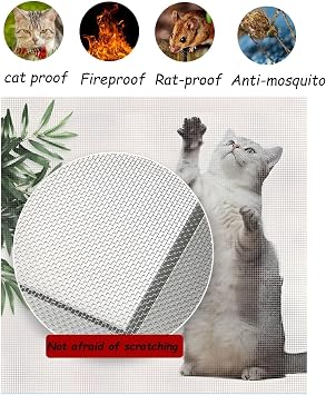 Fly Screens for Windows Durable Sturdy, Cat Window Guard Stainless Steel, Insect Mesh Easy to Install, Mosquito Net for Windows with Self-Adhesive Hook Tapes, Window Net to Keep Bugs Out (Color : Gra
