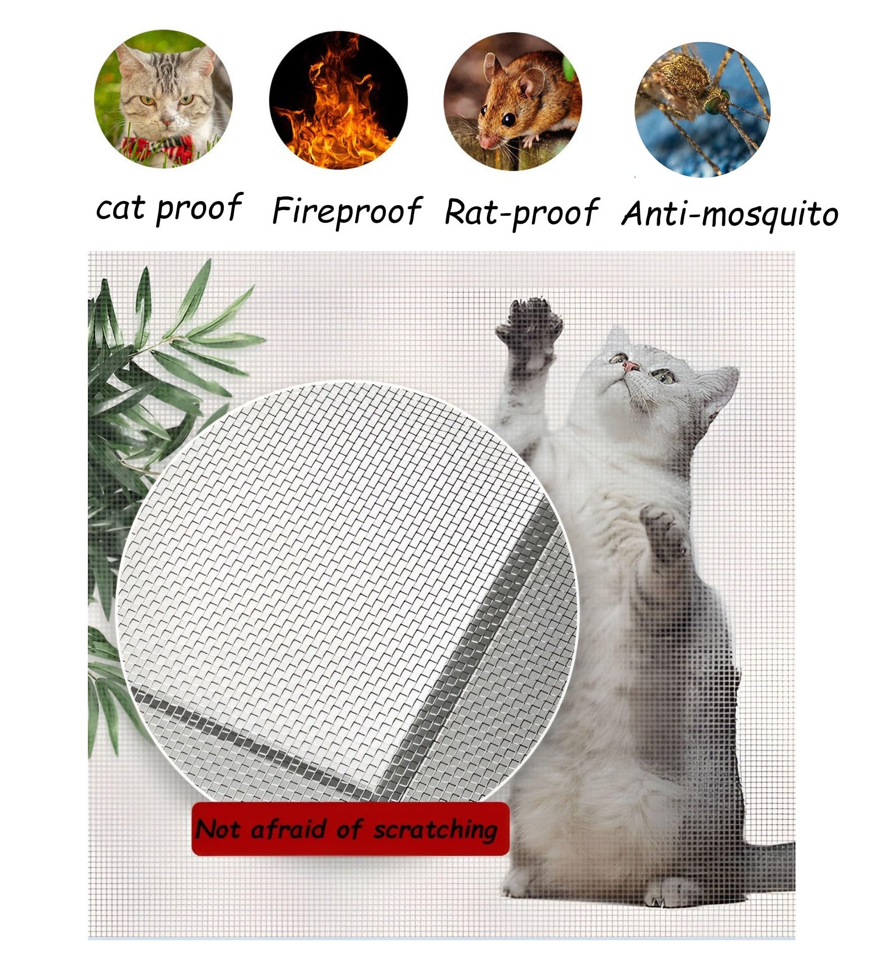 Katzenschutz Fenster Ohne Bohren Edelstahl, Katzennetz für Balkon, Katzensichere Fliegengitter Metall mit Klettband Selbstklebend, Fenstergitter Insektenschutz Fenster, Mückengitter Fenster (Color :