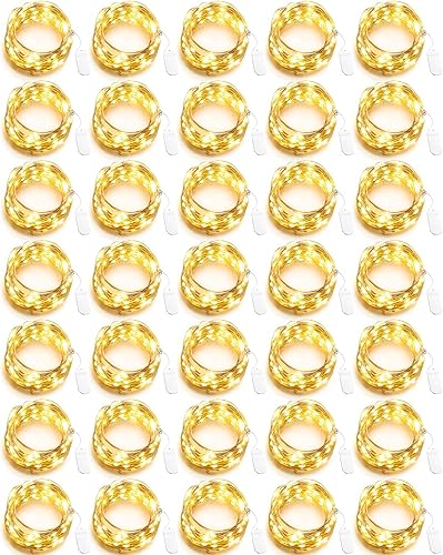 50 piezas de luces de hadas con pilas LED de cadena de luces flexibles y cálidas blancas de hadas de 7 pies, 20 luces LE