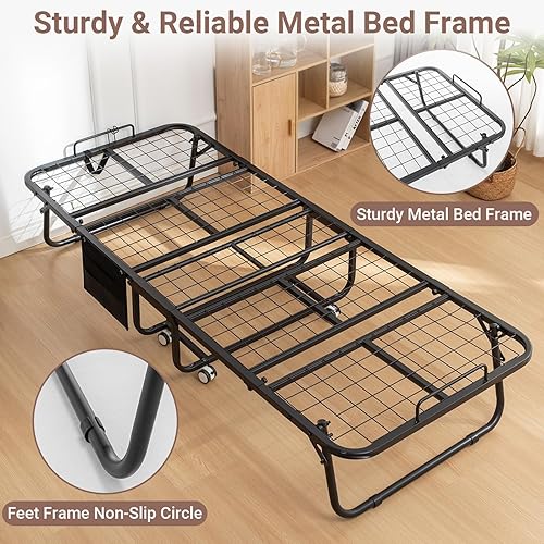 Miniatura 5 de Cama plegable con colchón, base de cama plegable portátil con espuma viscoelástica, marco de metal resistente, ahorro de espacio y fácil