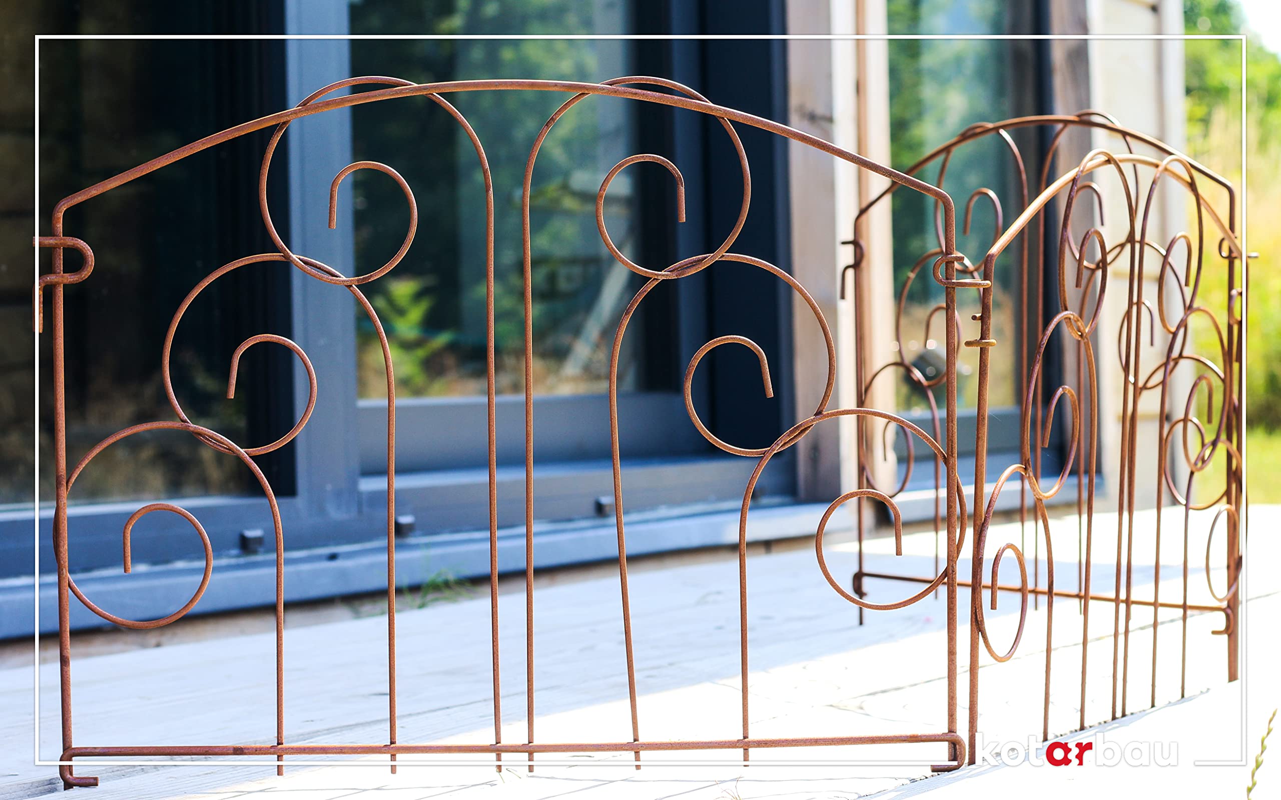 KOTARBAU® Edelrost-Gartenzaun Beetzaun Zaunelement 3X | 56 x 59cm | Rankhilfe Palisade Rost-Deko