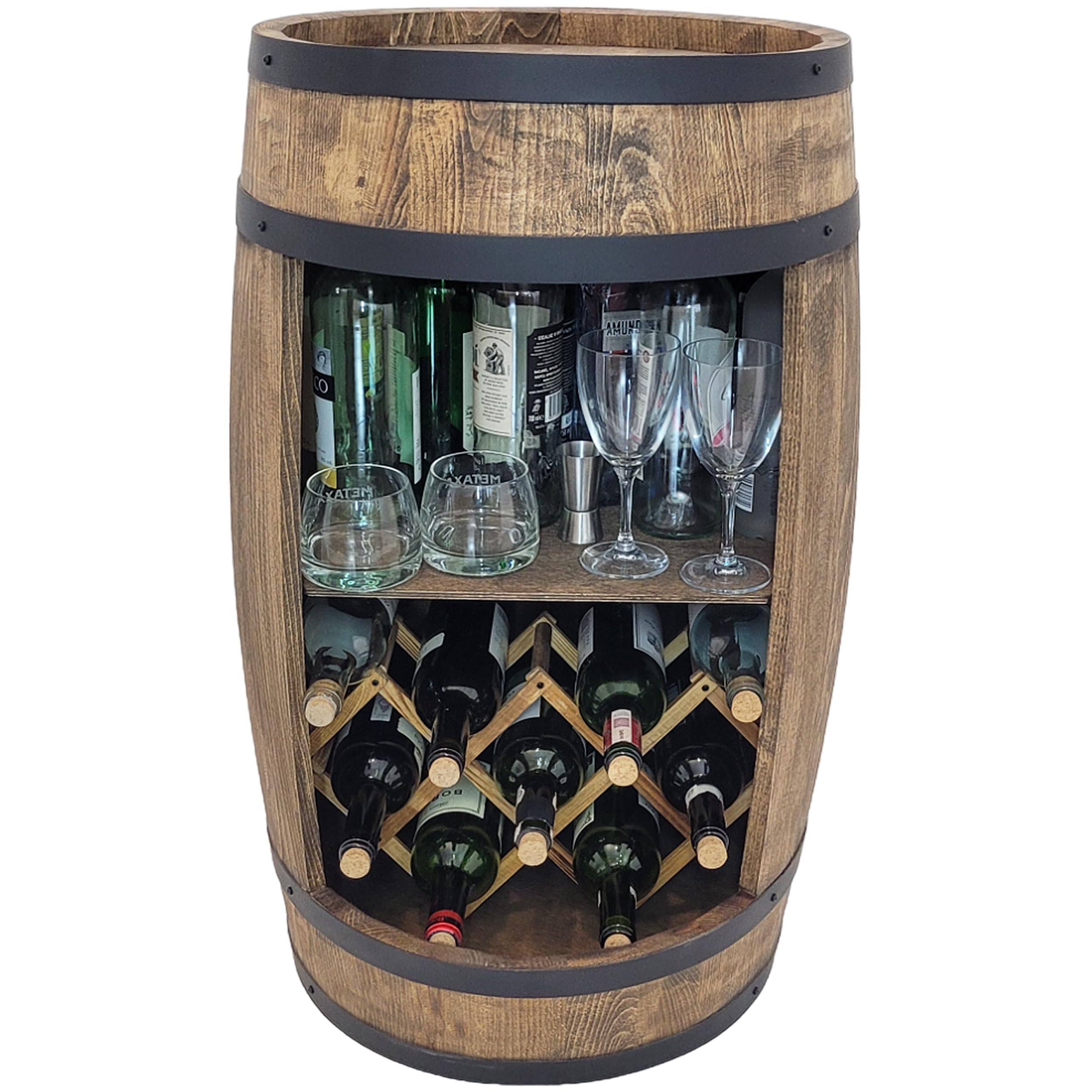Barril de Madera Con Soporte para Vinos, 80 x 50 cm, Minibar, Whisky