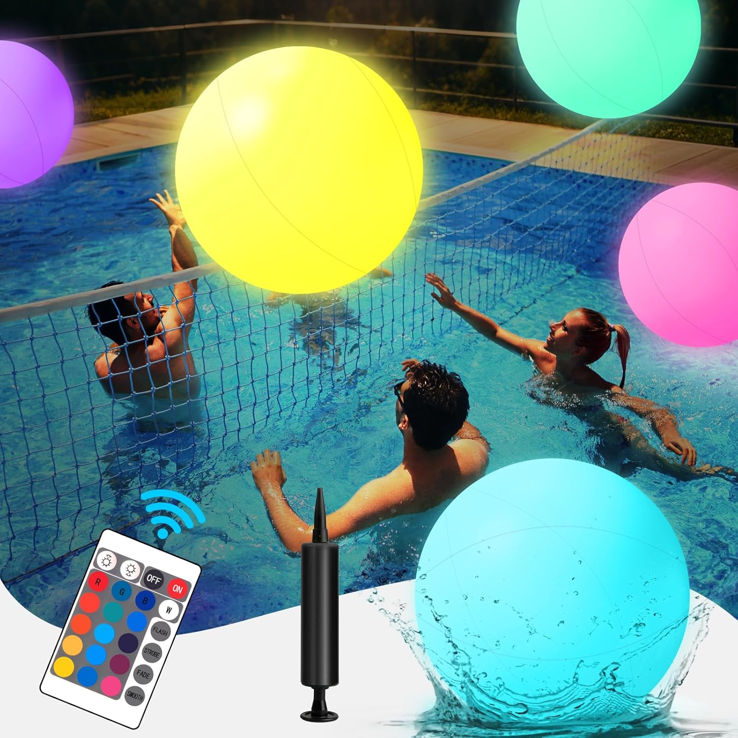 Pool Toys,5 Pack LED Beach Ball with Remote Control,12" Inflatable Beach Balls with 16 Colors Lights and 4 Light Modes, Floating Pool Lights for Adults Outdoor Pool Party Games