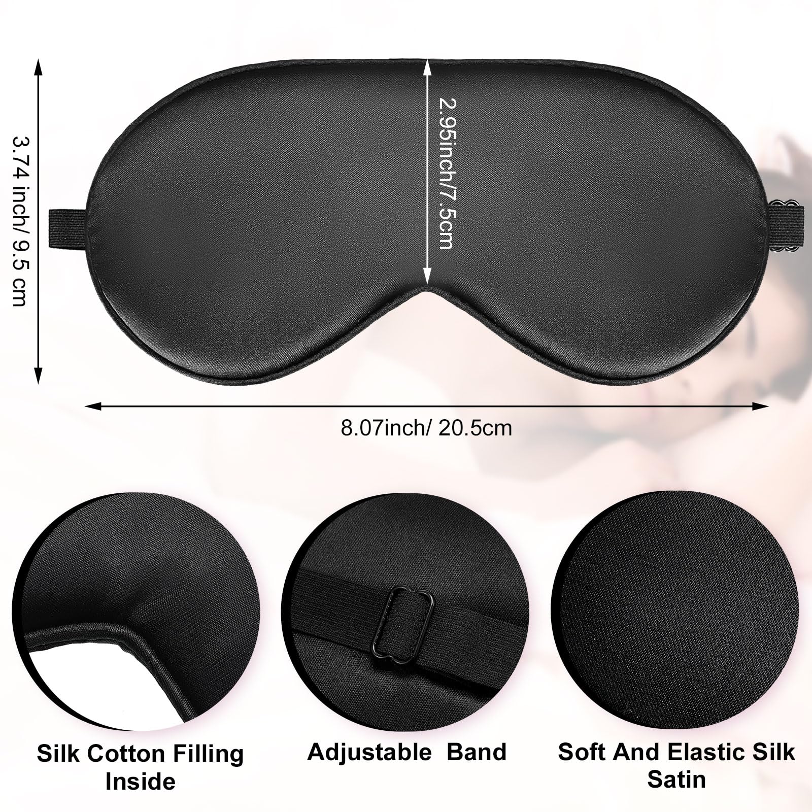 Xtinmee 30 antifaz de seda para dormir, antifaz de seda con correa ajustable, máscara de ojos para dormir, cubierta de ojos para mujeres y hombres, viajes (negro)