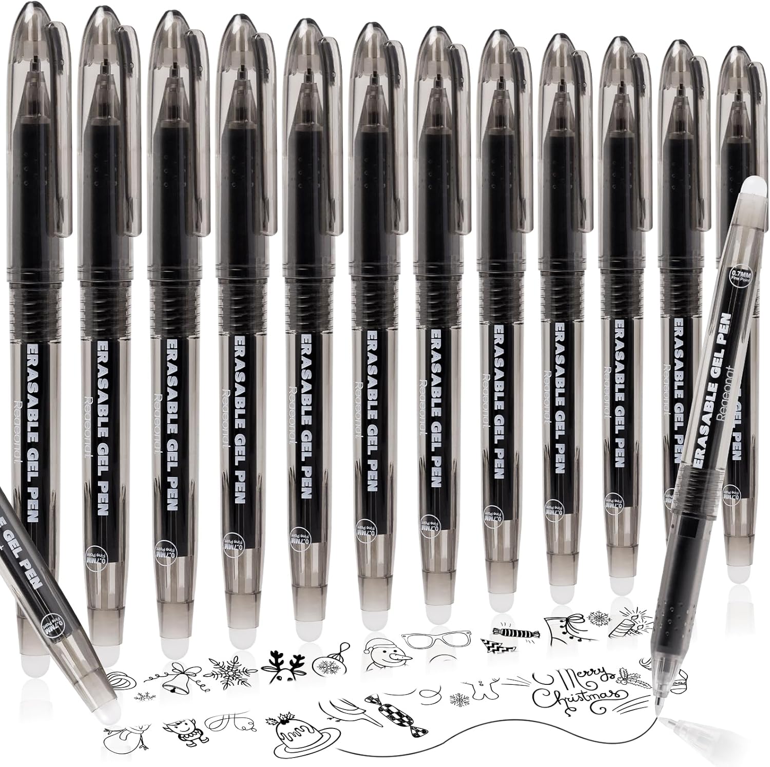 Reaeonat Erasable Pens, 12 Pack 0.7mm Black Eraser Gel Pen for