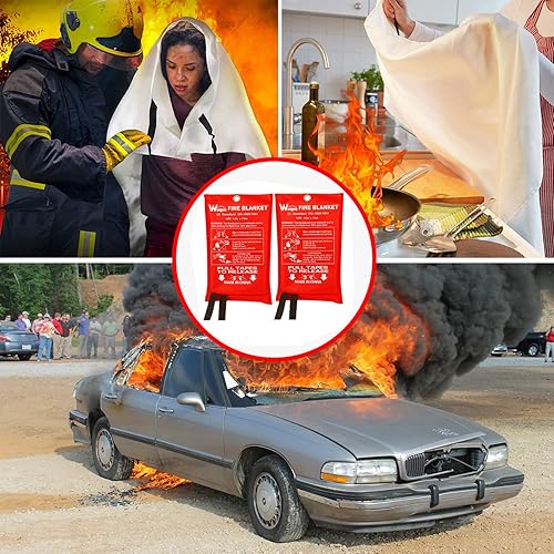Miniatura 4 de Wucgea Manta de fuego para el hogar y la cocina, paquete de 4 mantas de seguridad de fibra de vidrio de emergencia para supresión ignífuga para