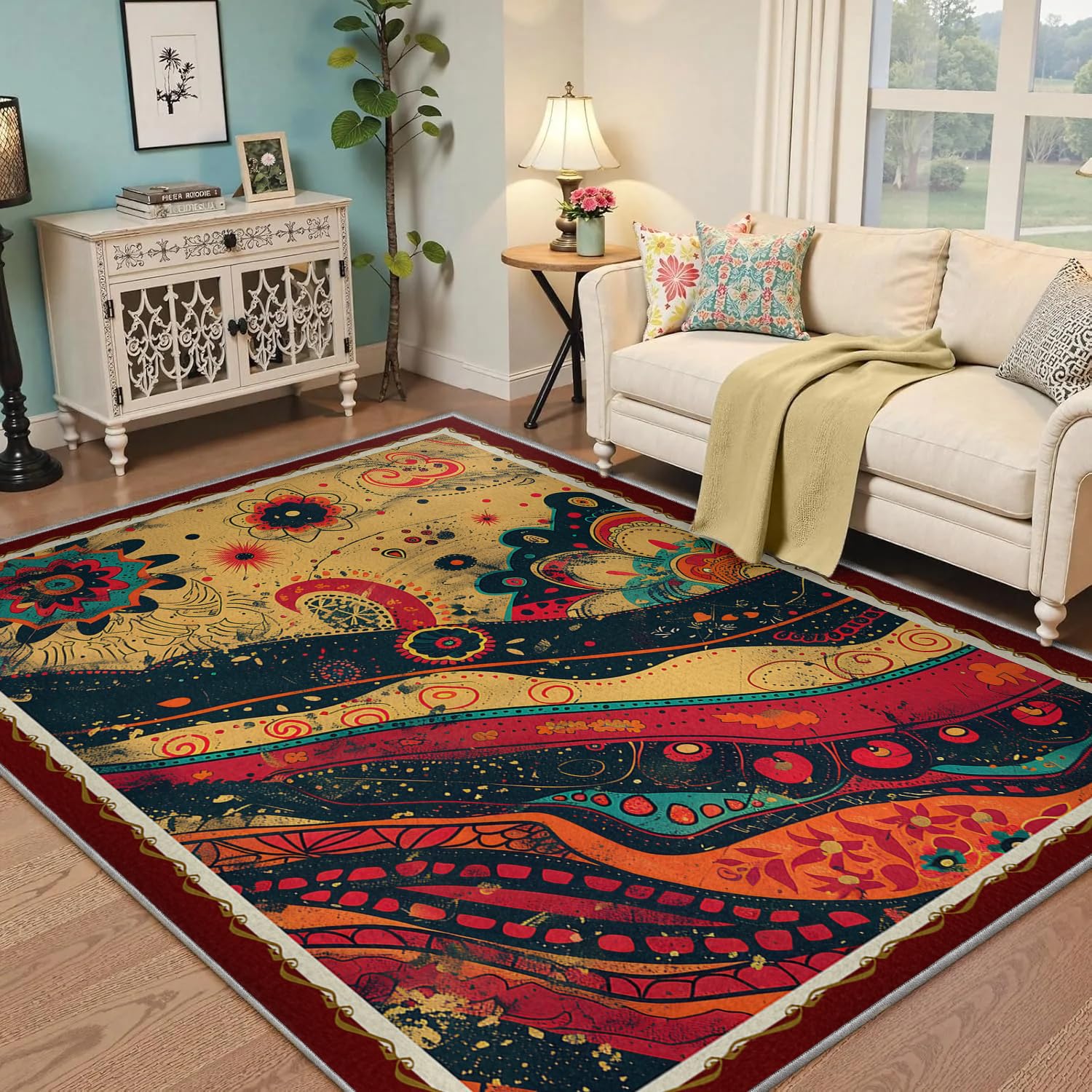 Tapis de salle à manger facile à nettoyer pour masquer un sol terne