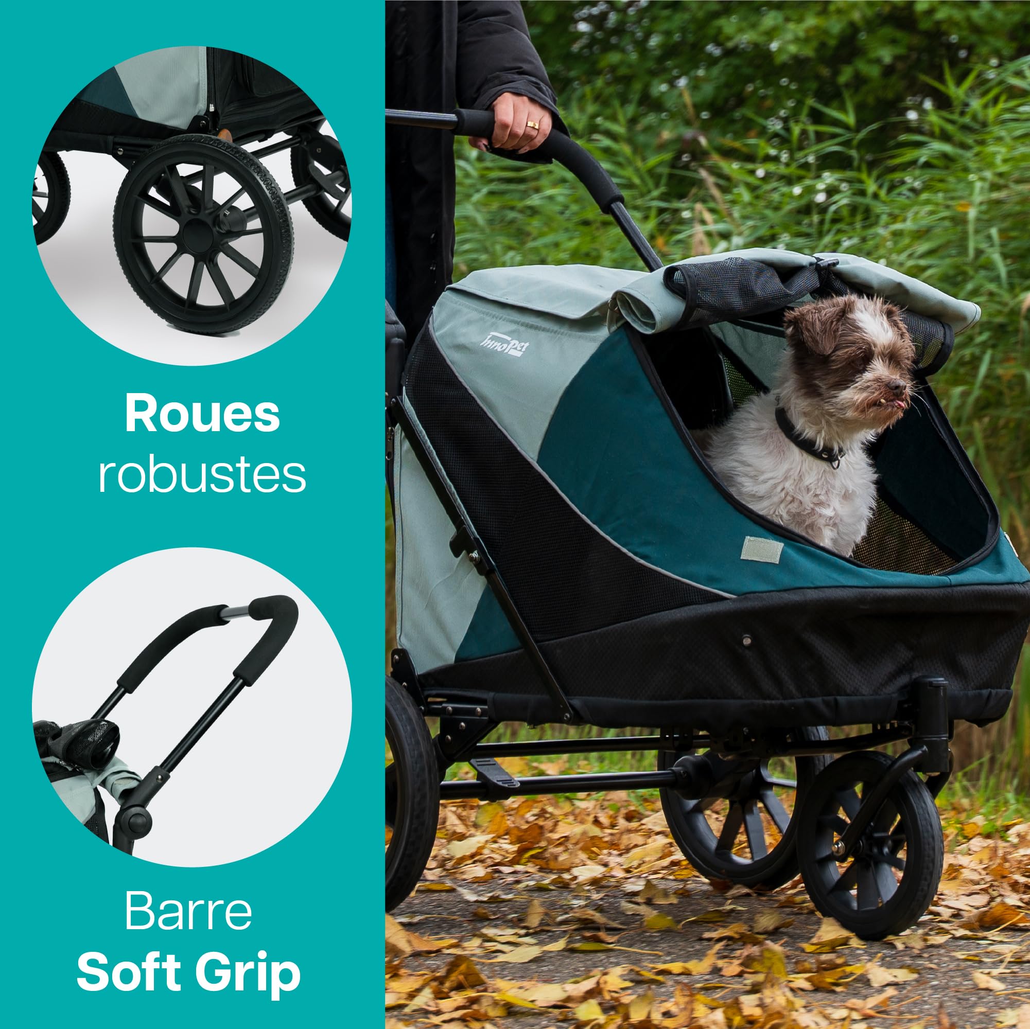 InnoPet Noah Poussette pour Chiens - Pour Chiens Petits et Moyens jusqu à 25 kg - Tout Terrain - Guidon Réglable - Housse de Pluie Incluse - Bleue