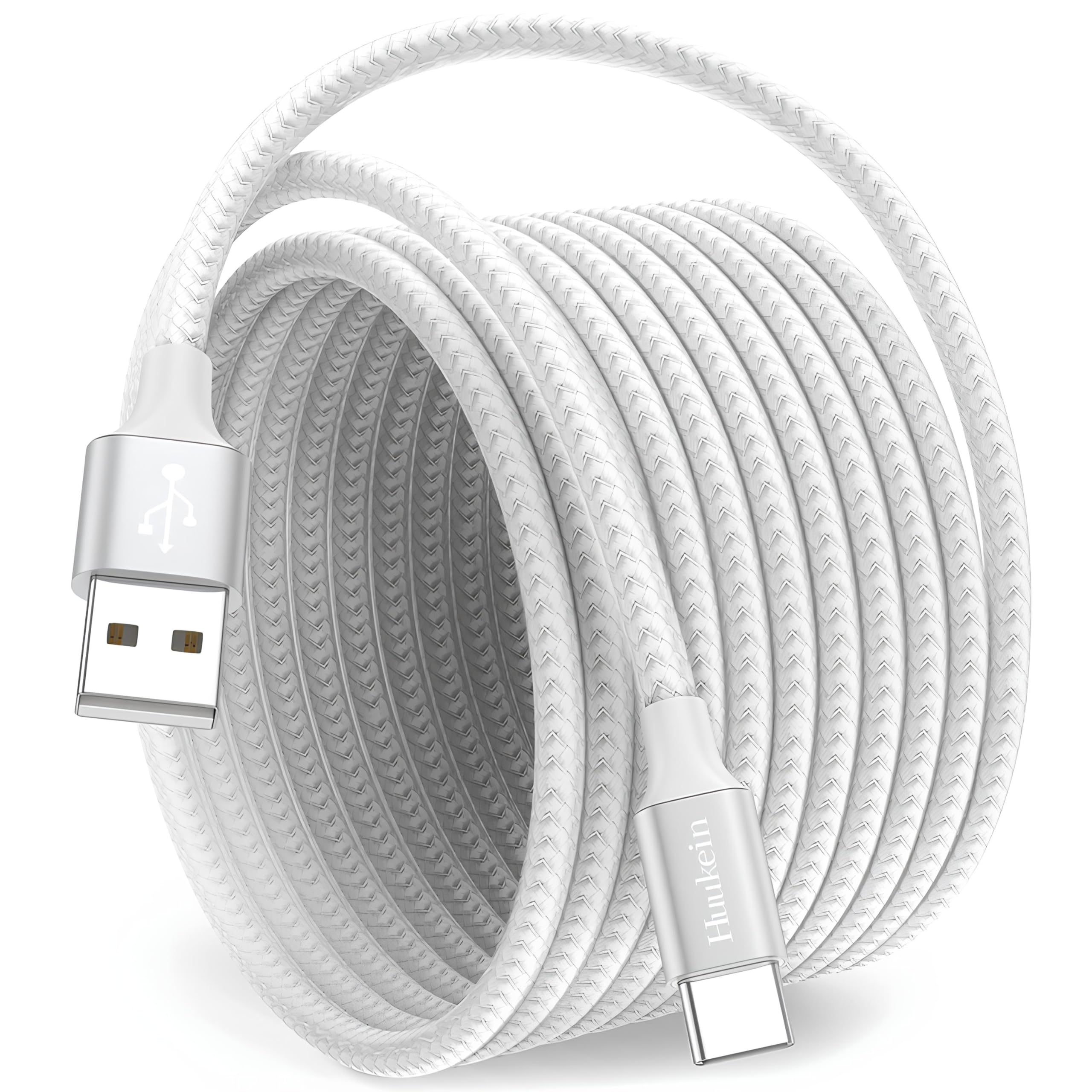 USB C Kabel 3M Weiß, Lang 3 m Ladekabel USB C auf USB A Nylon Schnellladekabel USBC für Samsung Galaxy S24 A55 A15 A35, für iPhone 15/16 Pro Max, Pixel, Switch