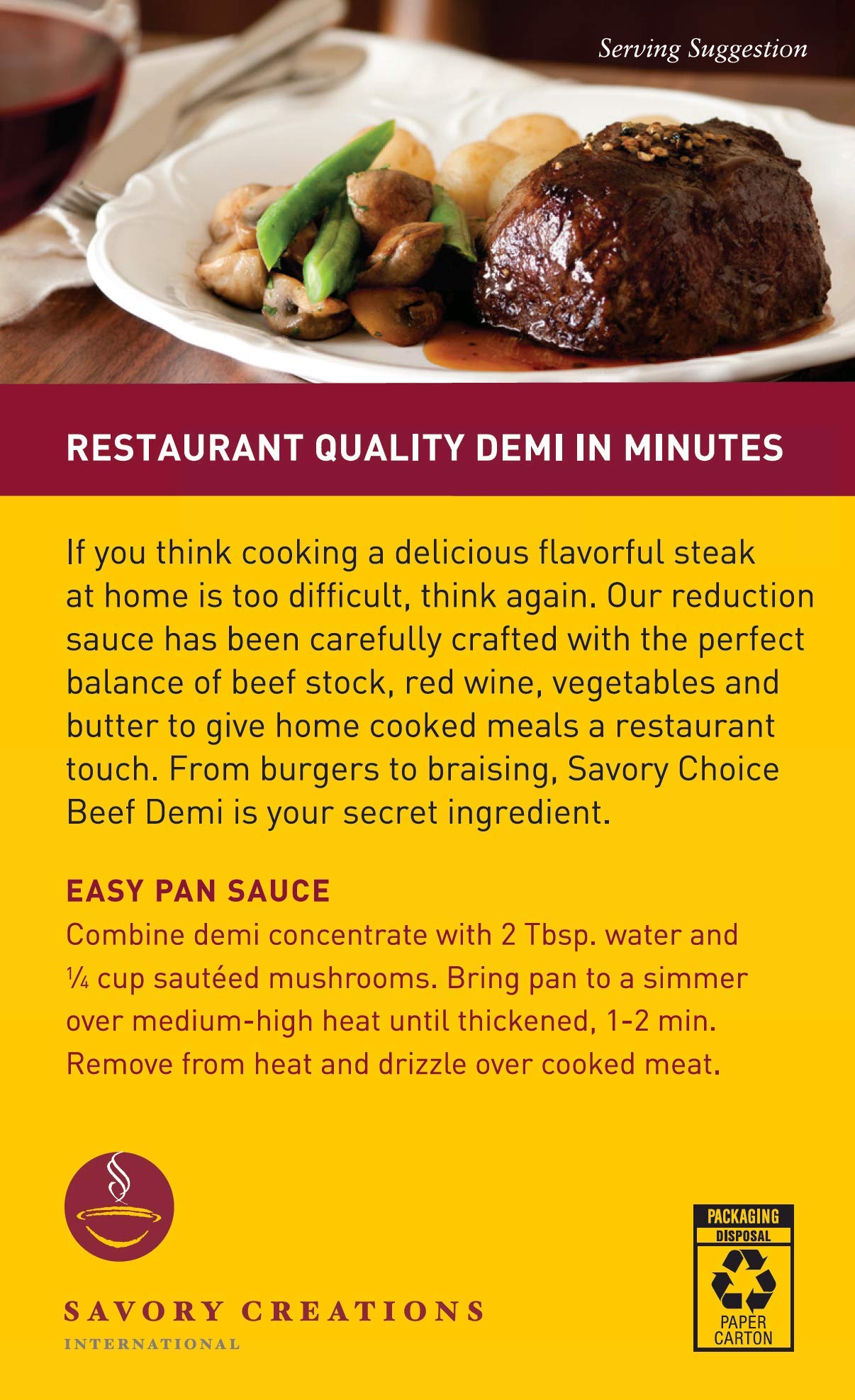 Savory Choice Beef Demi Glace, 2.6 Ounce Package Buy Online in United