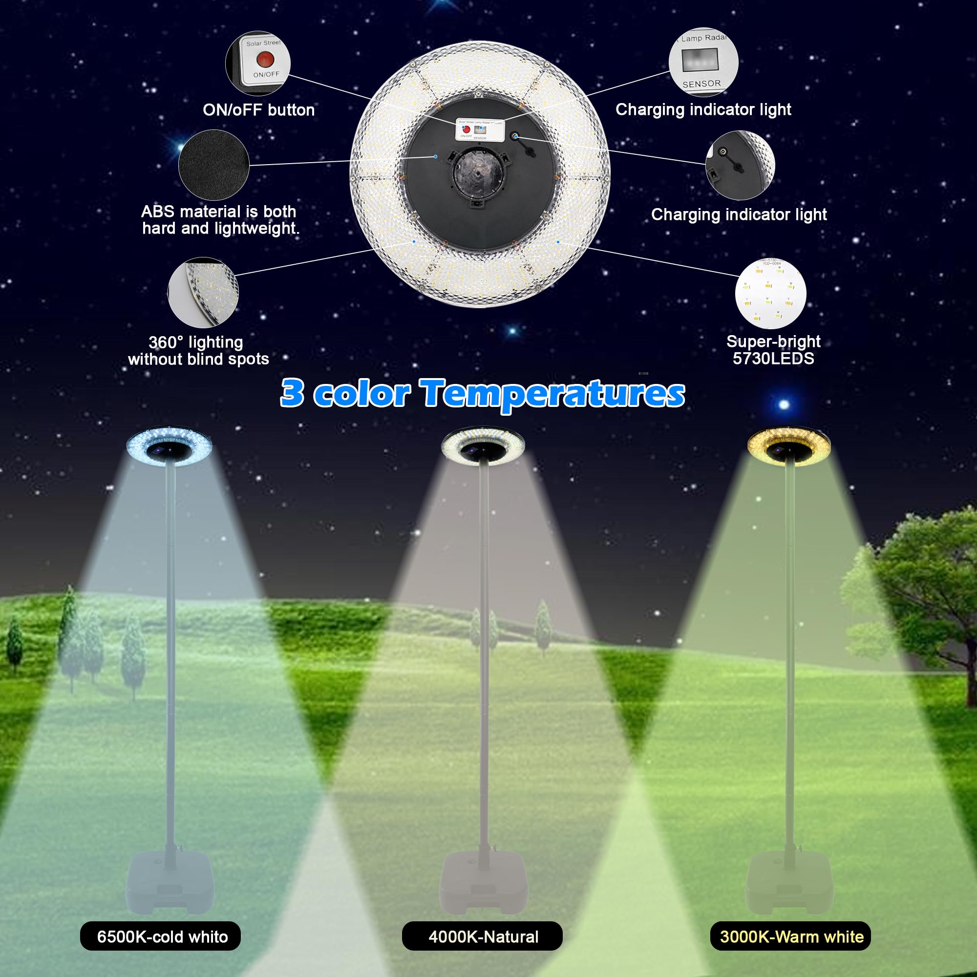 Luce stradale solare esterna con striscia luminosa a tre colori e sensore