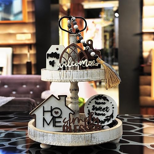Miniatura 5 de 8 Pieces Farmhouse Tiered Tray Decor Set - Wooden Rustic Home Tier Tray Decorative Item for Sweet Home & Kitchen Table Party Decor