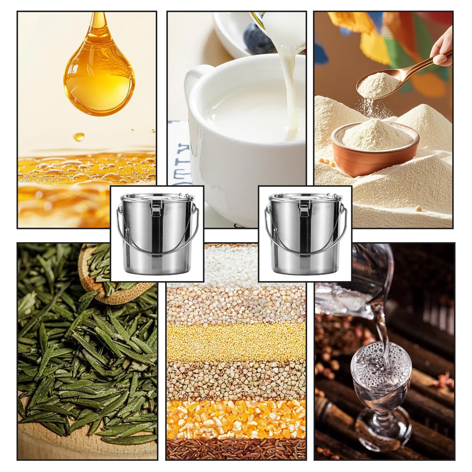 Almacenamiento de alimentos de acero inoxidable - Contenedor de 7 litros con tapas, cerraduras y asa, hermético multiusos