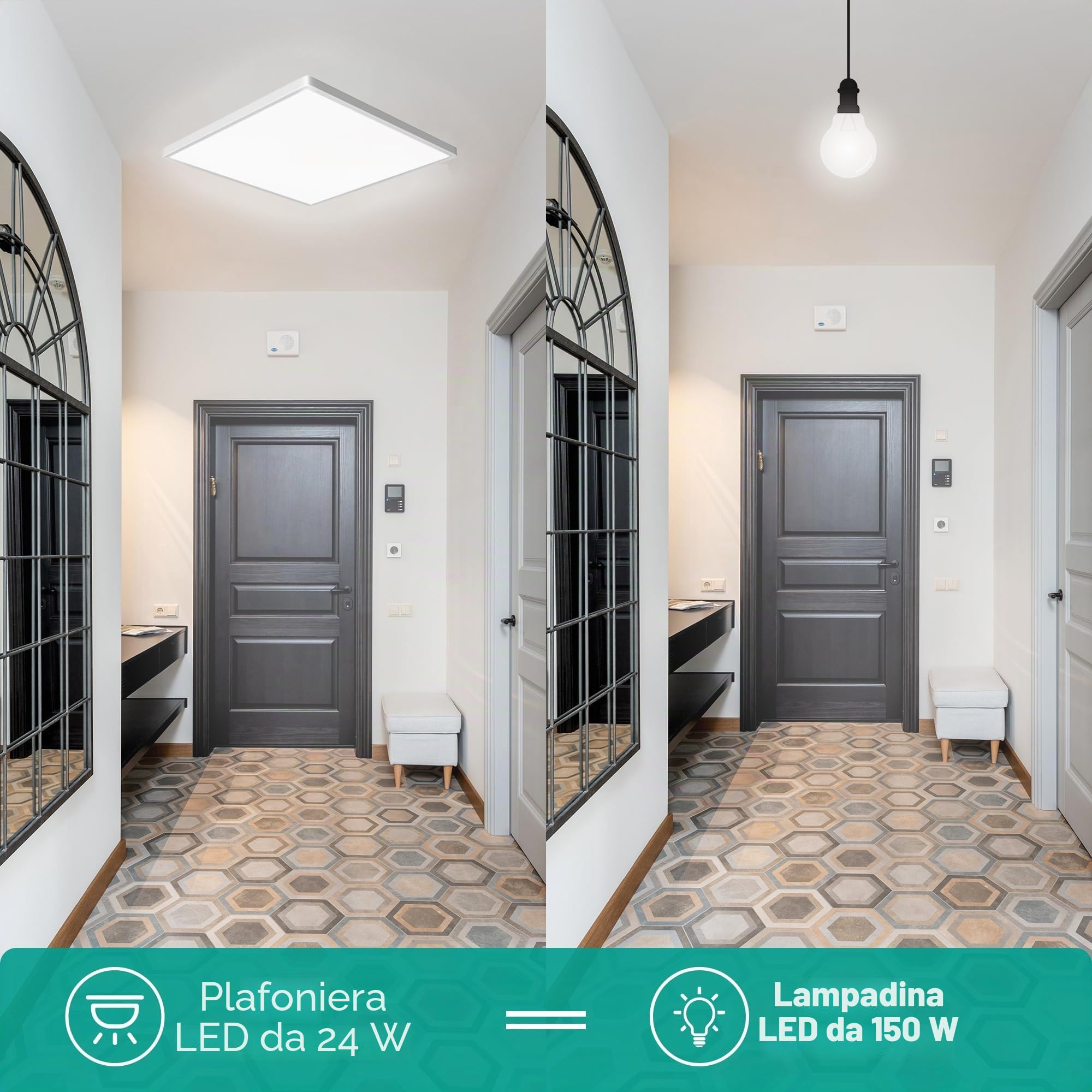 Set di 4 plafoniere a LED: plafoniera a LED quadrata, 24W, 5000K, ultrasottile (29 x 2,5 cm), ideale per bagni, camere da letto, soggiorni, cucine, cantine e balconi.