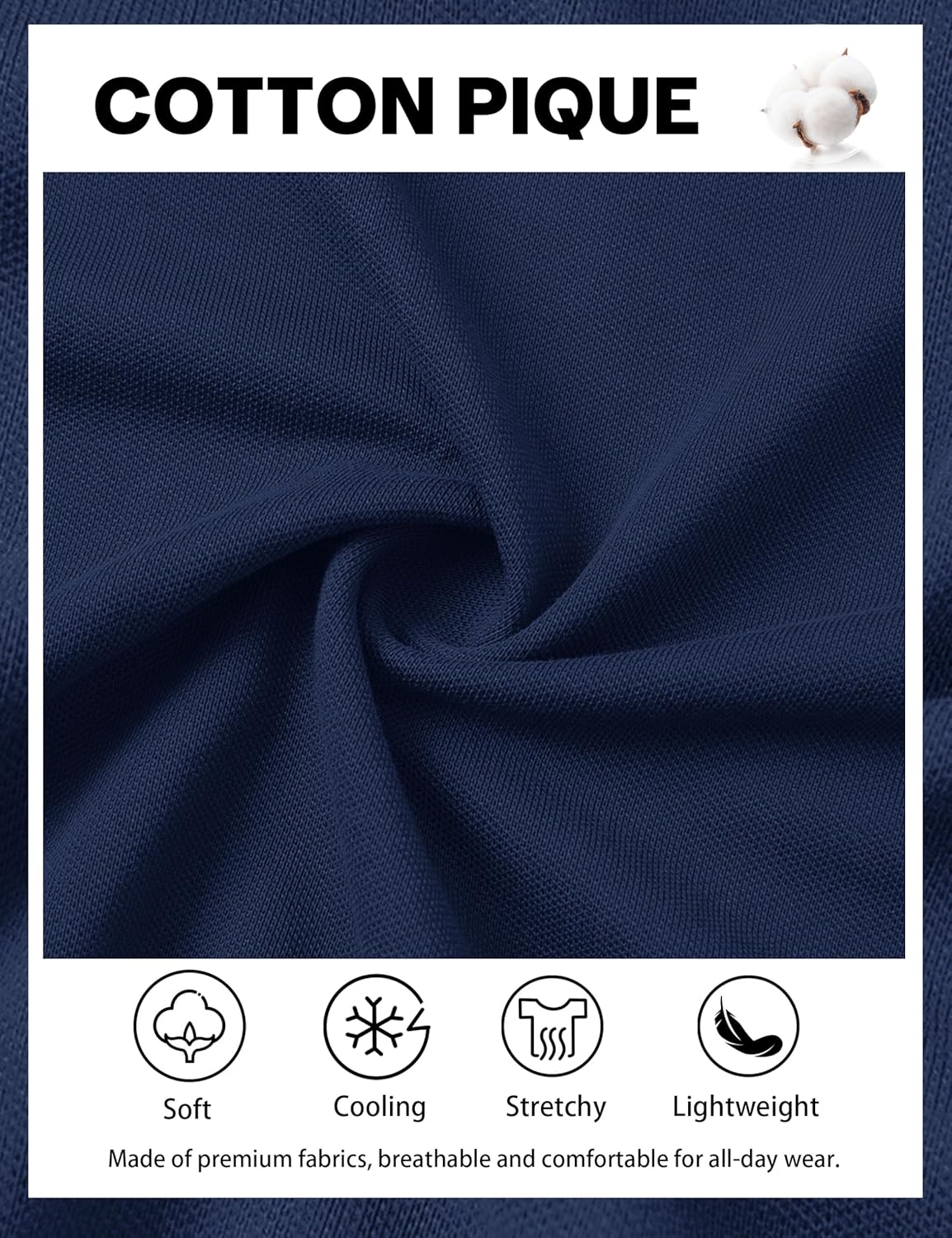 Cotrasen Mens Polo Shirts Short Sleeve Cotton Pique Golf Shirt 3 Button Classic Fit Basic Casual T-Shirts - Image 4