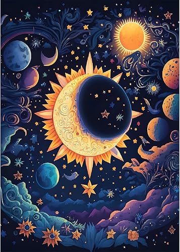 Lxmsja Kits de pintura de diamantes de estrellas de luna para adultos, arte de diamantes para adultos principiantes, arte de gemas de diamantes para