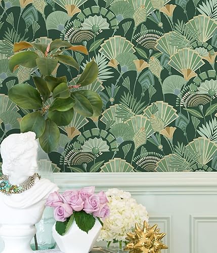 Miniatura 1 de Papel tapiz de hojas verdes de 197 x 16.14 pulgadas, papel tapiz autoadhesivo extraíble, papel tapiz de hojas verdes oscuras, papel tapiz moderno