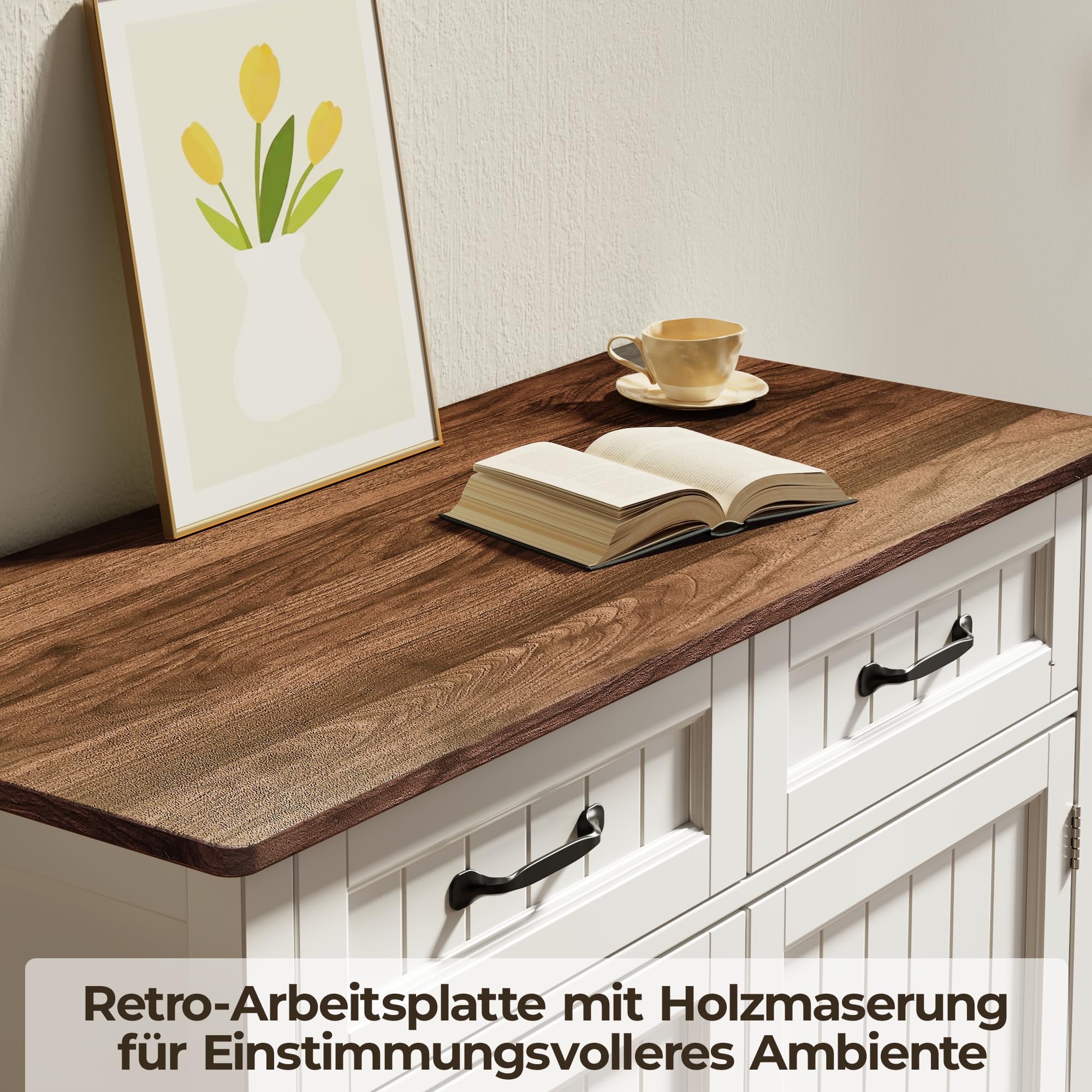 Mobiletto da Cucina, Credenza Ausiliaria con 2 Cassetti e 2 Ante per Cucina, Sala da Pranzo, Soggiorno, 90×40×82 cm,Retro