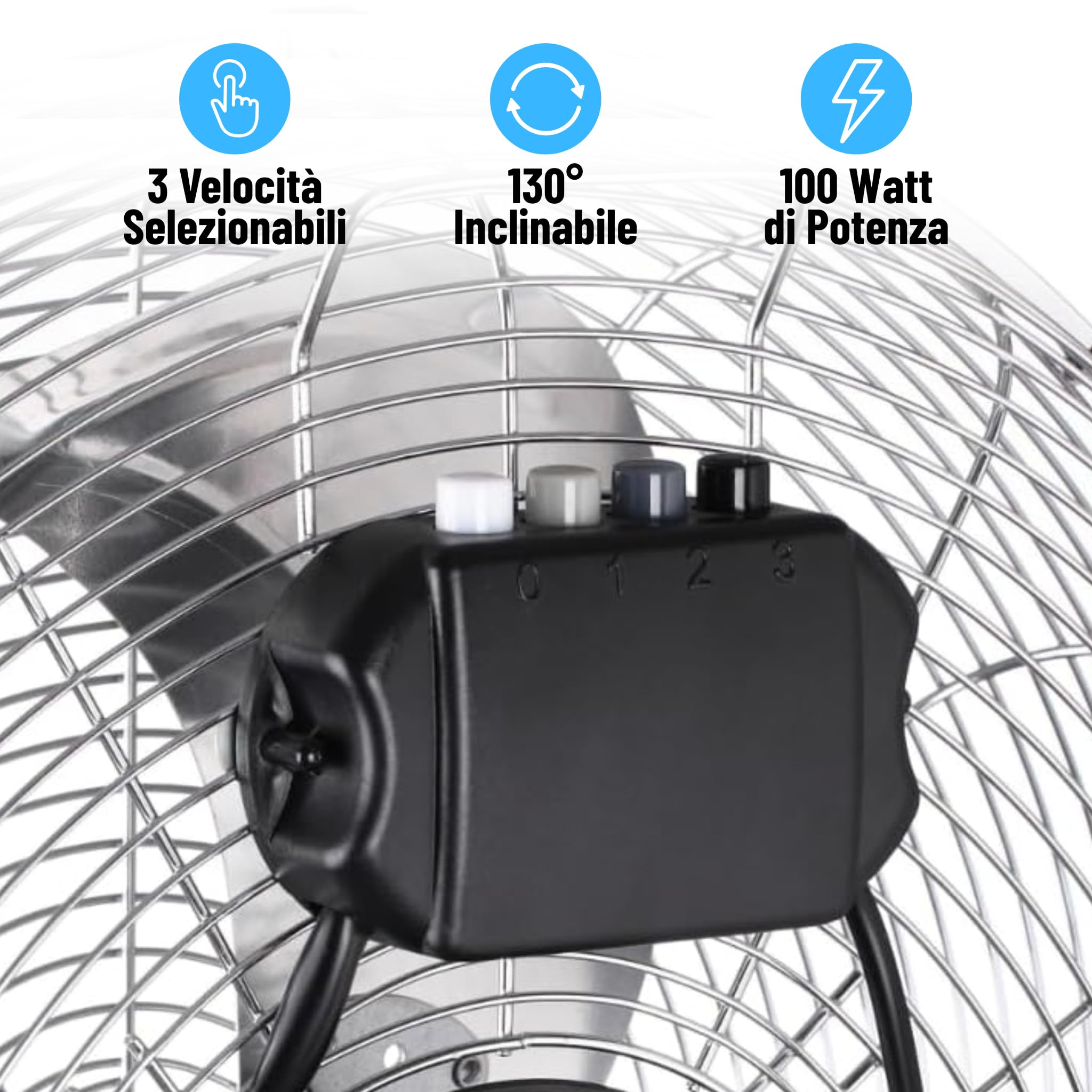 Ventilatore da Terra 100 Watt Inclinabile 3 Velocità da Pavimento in Metallo Alta Resistenza da Ufficio, Industriale, Casa (Nero)