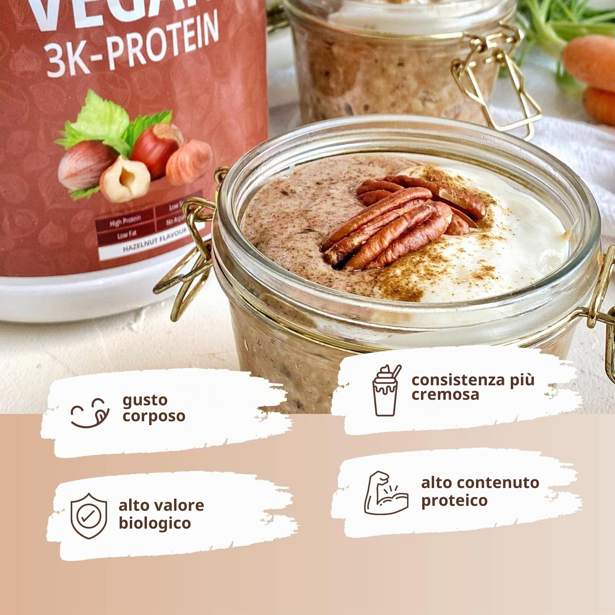 Nutri + Polvere proteica vegana nocciola 2 kg – 83% di proteine – 3 K polvere di nocciola – polvere proteica vegana senza latte e siero – sapore di noce