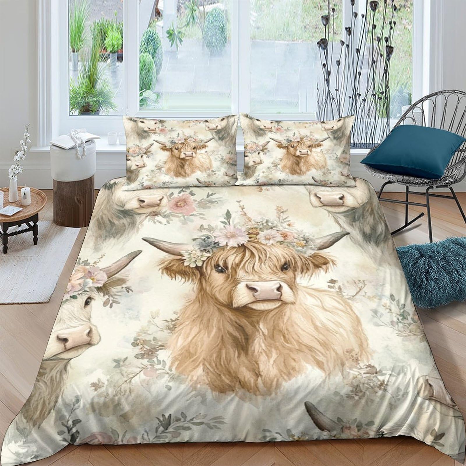 Ctjqhvkz Style-5 3D Printed Highland Cow Fitted Sheet Microfiber Soft Breathable Farm Animal Mattress Cover For Bedroom Decor Single（135X200cm）