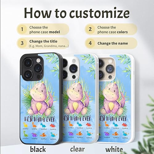Miniatura 3 de Fundas de teléfono con texto en inglés "Mom Cute Dinosaurs" con citas de Best Mama Ever, regalos azules para mujeres y esposas, aplicables con