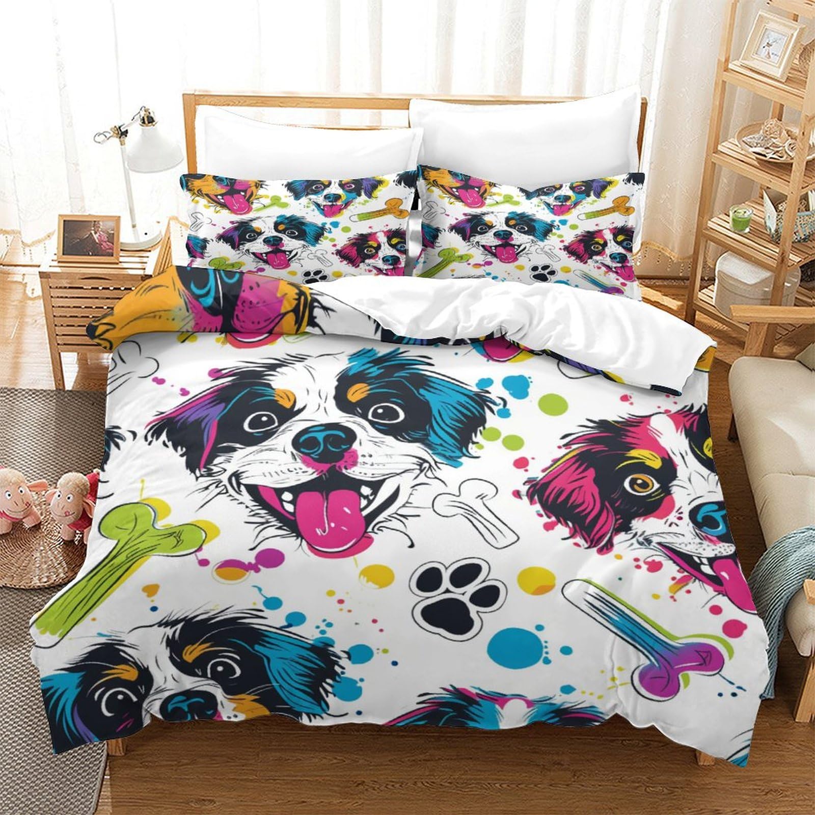 Cute Perros Impreso En 3D Juego De Ropa De Cama De Funda De Edredón para Niños Y Niñas, King（220x240cm）