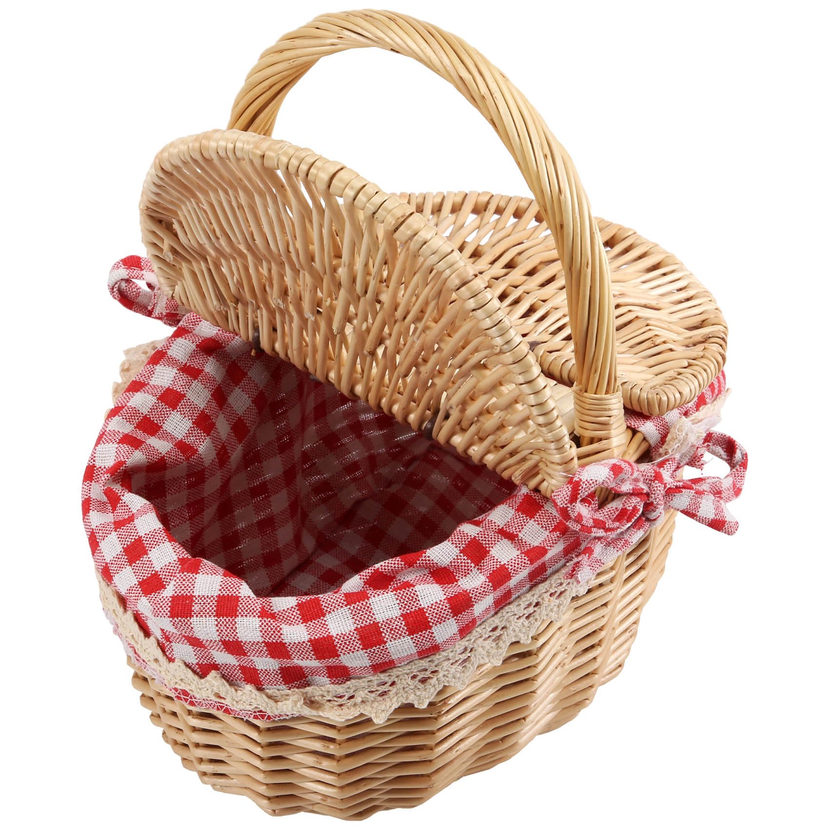 Povhhee Panier de pique-nique en osier style avec couvercle et poignée et doublure pour pique-niques, fêtes et barbecues