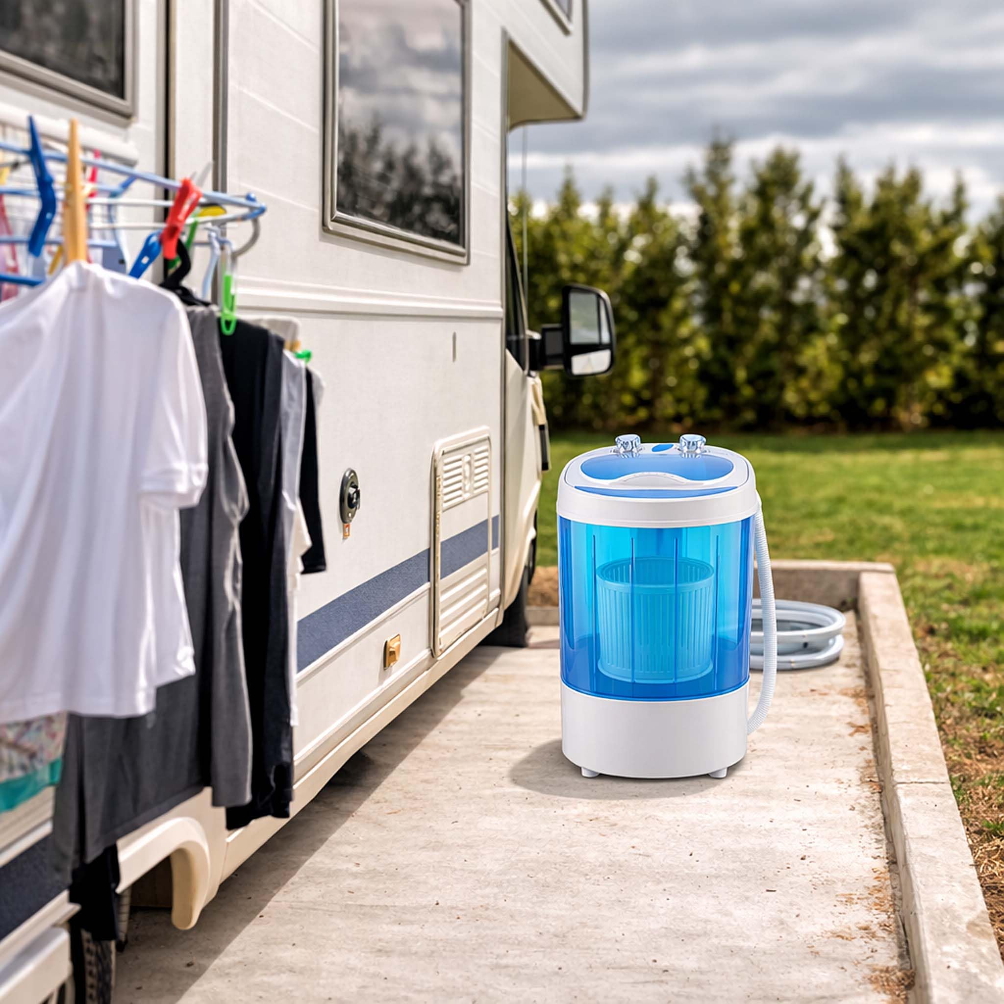 Wiltec Lavatrice da campeggio fino a 3,0 kg 150 W, mini lavatrice portatile 33 x 35 x 52,5 cm per lavaggio e centrifuga, ideale in viaggio, con timer
