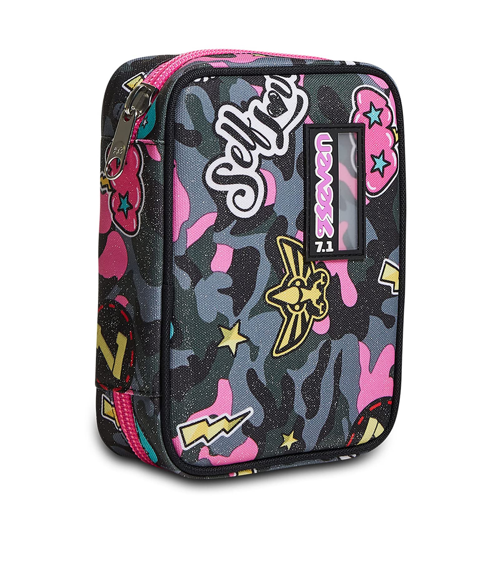 Astuccio Scuola Seven Speed Pad - Camoulove Girl Ragazza - Completo di Matite, Pennarelli - Grigio, Rosa
