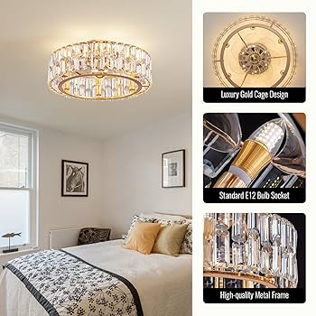 ◆タチカワ◆ウッドブラインド◆W1200×H980◆Z-2507BL2◆ Siljoy 20'' Gold Crystal Ceiling Fan with Light, Modern