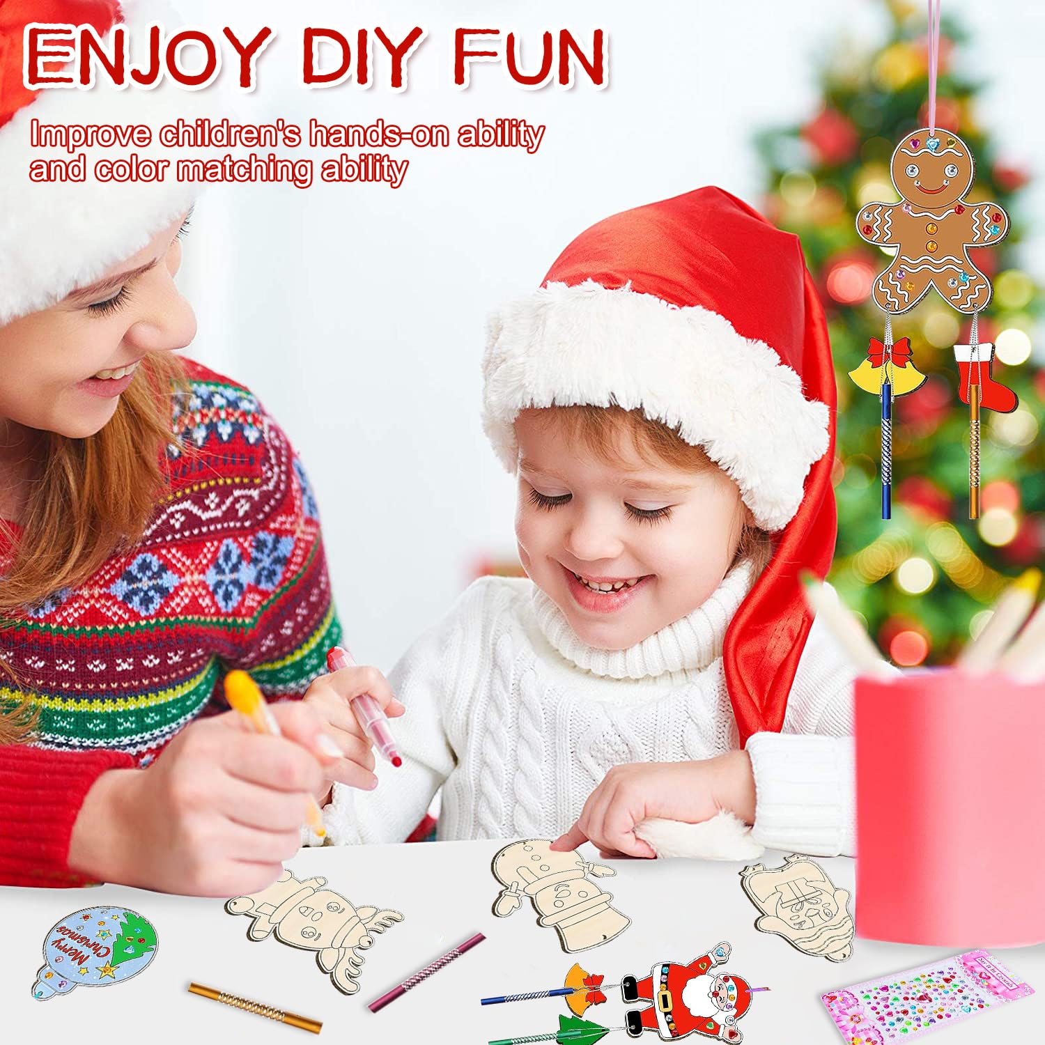 5 Campanelli A Vento In Legno Da Decorare | Set Fai Da Te Con Pennelli E Adesivi, Per Natale E Decorazioni Creative