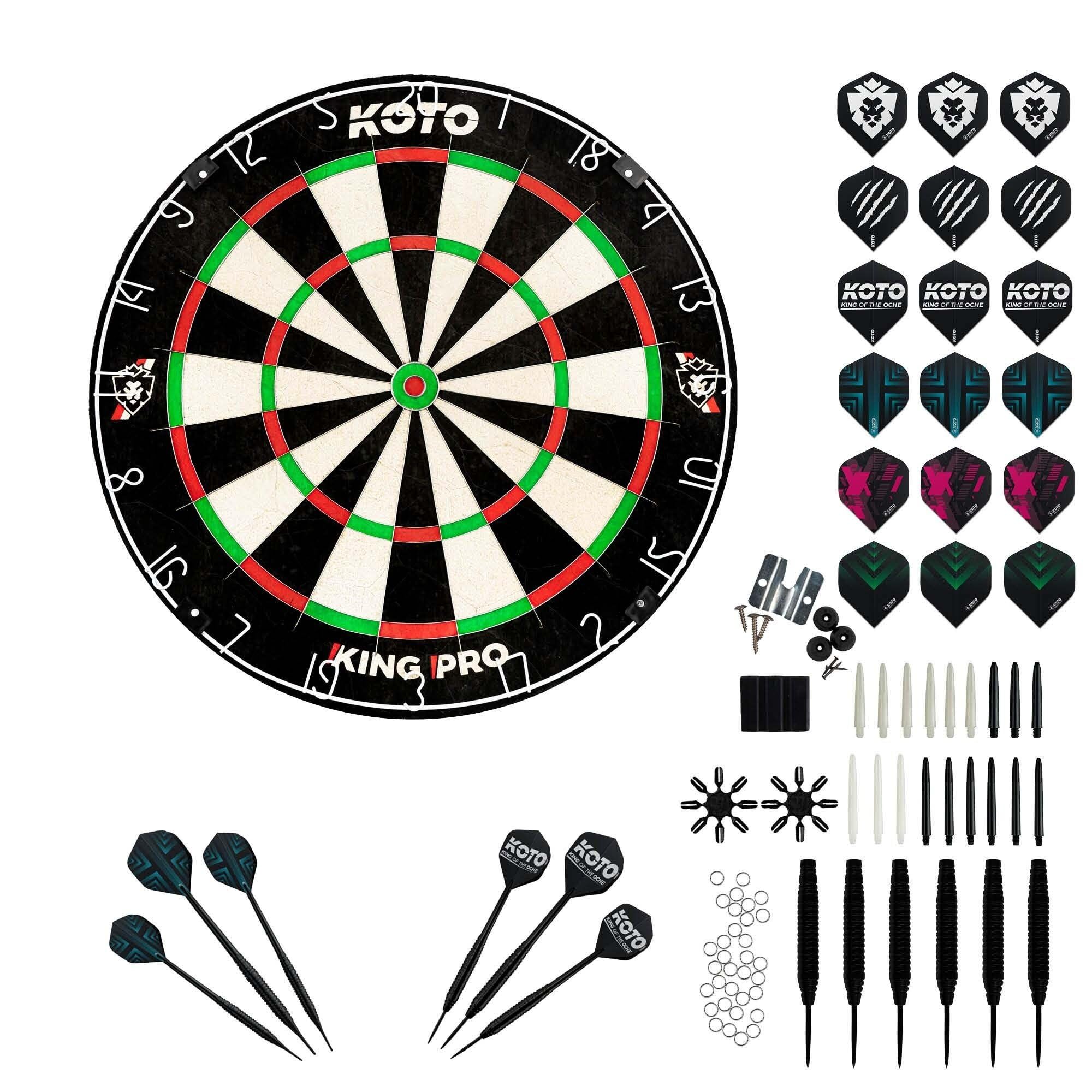 KOTO - PRO Edition Dart board Set, Dart Set with Official Tournament Size Dartboard and 90 pieces accessory pack, Two sets 22g Steeltip Darts, Ideal for starting or advanced players
