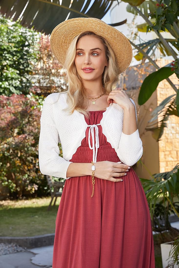 Buy GRACE KARIN Women's 3/4 Sleeve Bolero Shrug Lightweight Open Front  Cropped Cardigan Knit Shrugs for Dresses, White, XXL at Amazon.in