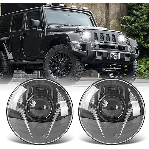 7 Inch Round LED Laser Headlight with Lo/Hi Beam DRL & Amber Turn Signal Light Compatible with Jeep Wrangler JK JKU TJ LI H6024 DOT Approved IP67 waterproof