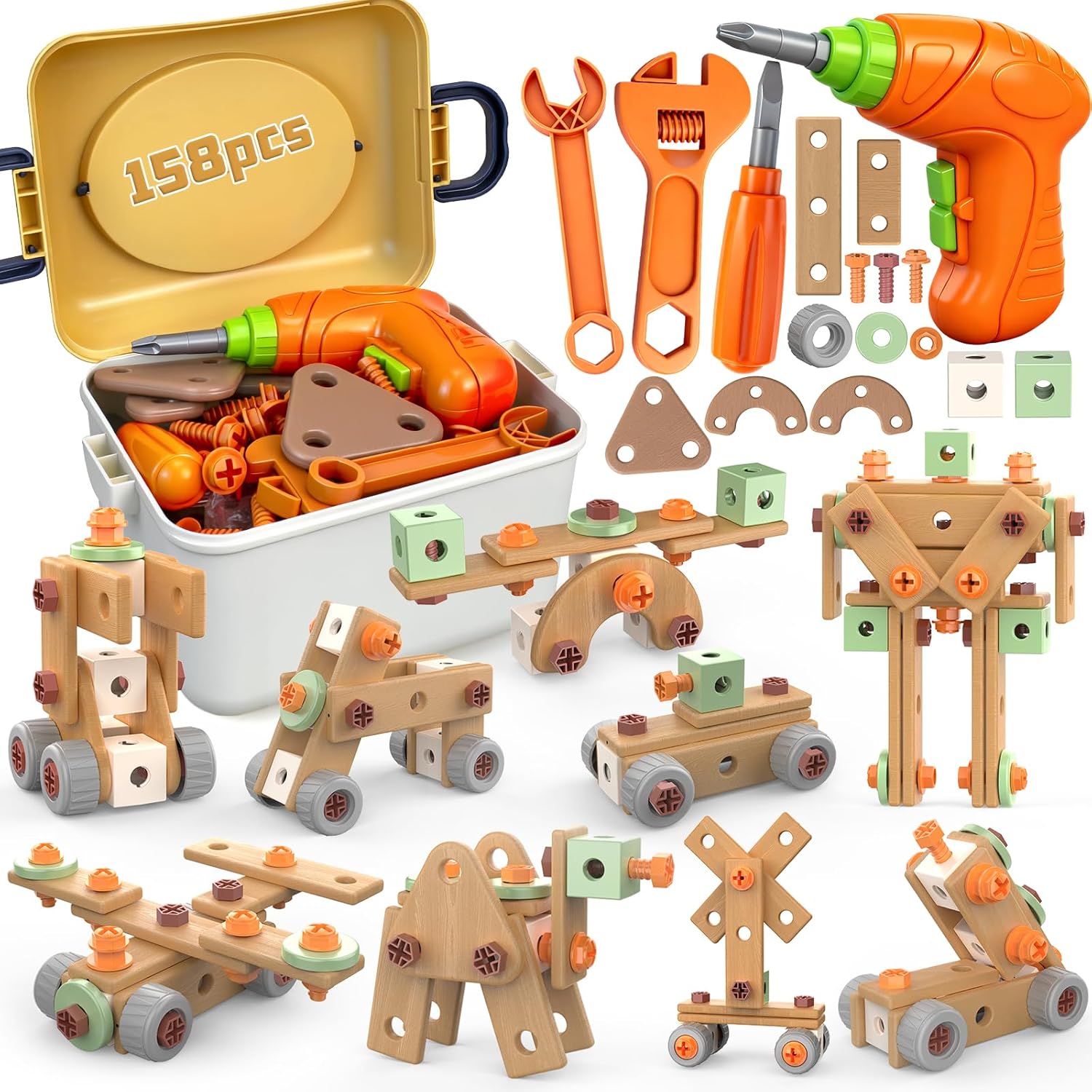 YongnKids 158 Pcs Kids Tool Set with Drill, Construction STEM Building Blocks with Storage Box Educational Tool Kit Pretend Play Kid Toy for Kids Age 3 4 5 6 7 8 Years Birthday Gift YongnKids 158 Pcs Kids Tool Set with Drill, Construction STEM Building Blocks with Storage Box Educational Tool Kit Pretend Play Kid Toy for Kids Age 3 4 5 6 7 8 Years Birthday Gift