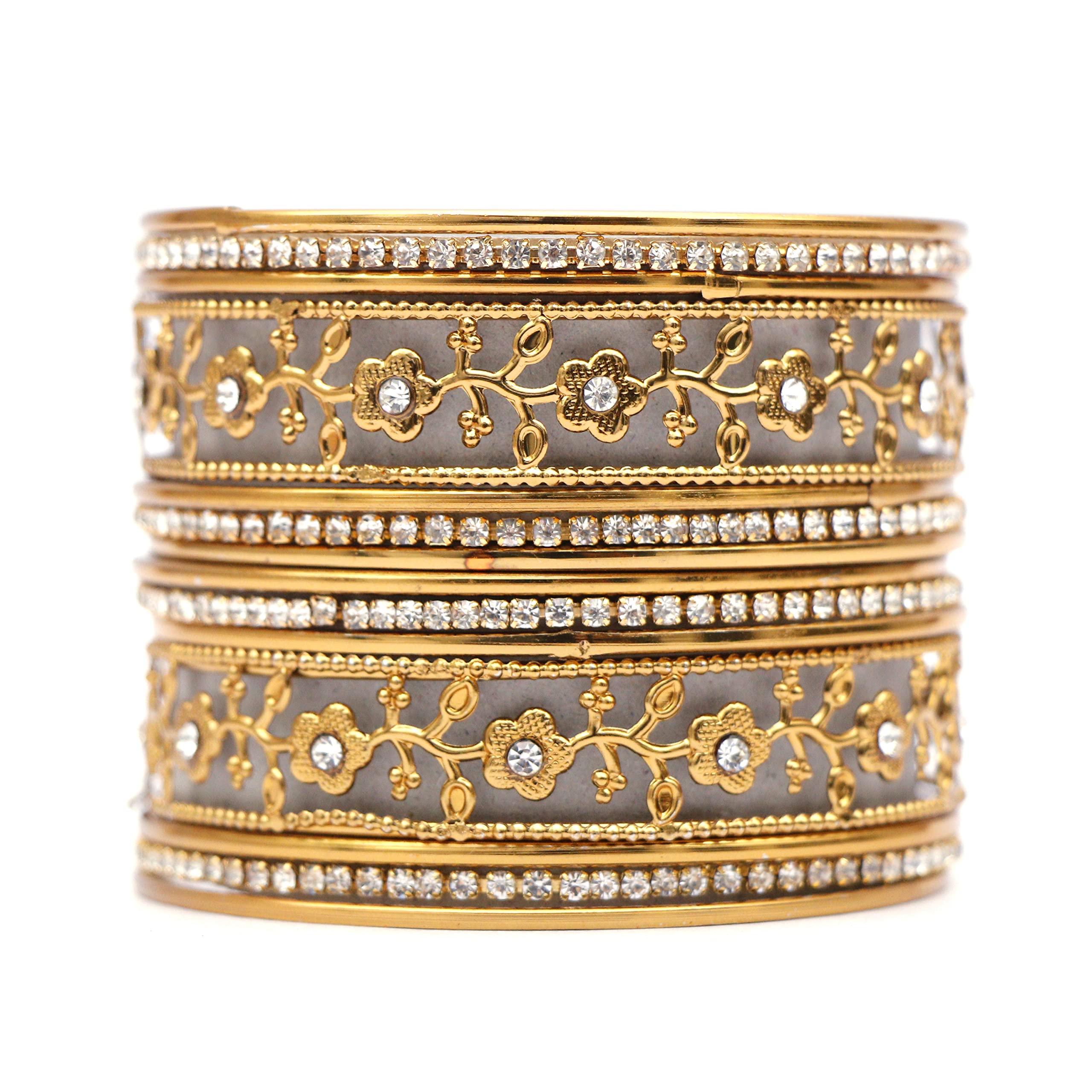Navjai Traditional Designer Non Precious Metal Base Metal Studded Zircon Gemstone Chain Golden Plated Flower Design Oxidised Bracelets Bangles Set for Women & Girls (2.2) (B0CBZ5YKRR) Amazon Price History, Amazon Price Tracker