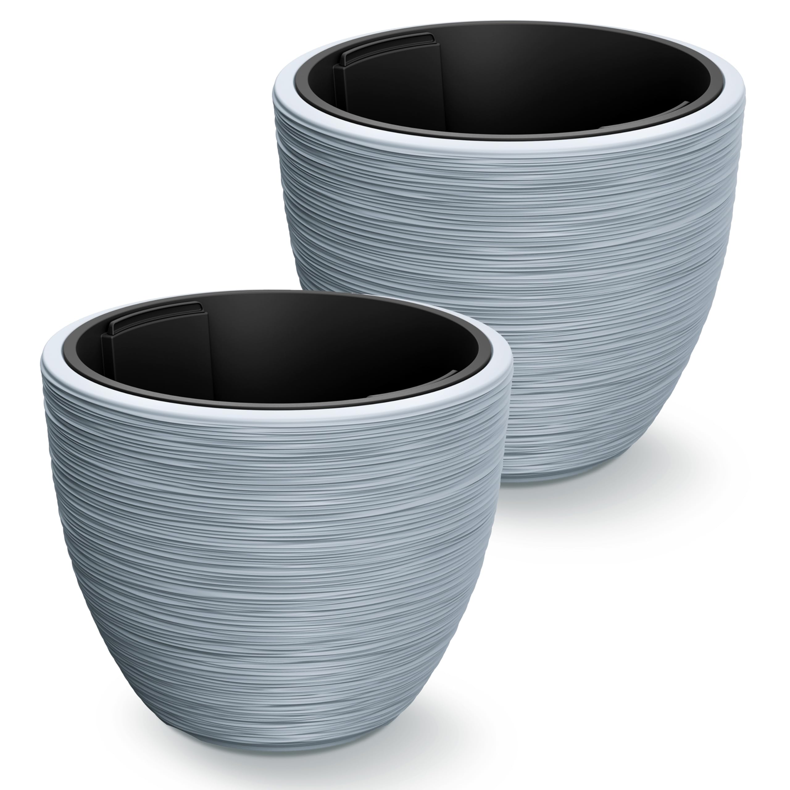 Casaria® Grey Flower Pot Grooves Set Of 2 Plastic 40X32cm