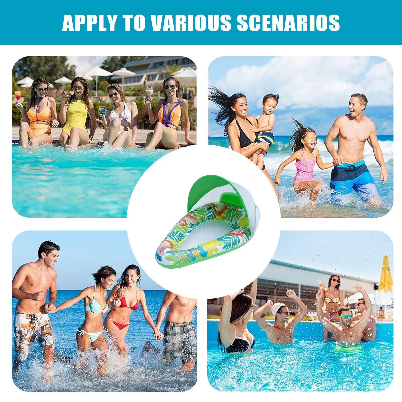 Flotador Infantil Con Toldo Solar – Colchoneta Hinchable Con Protección UV Para Niños, 140x92x20 Cm, Ideal Para Playa Y Piscina