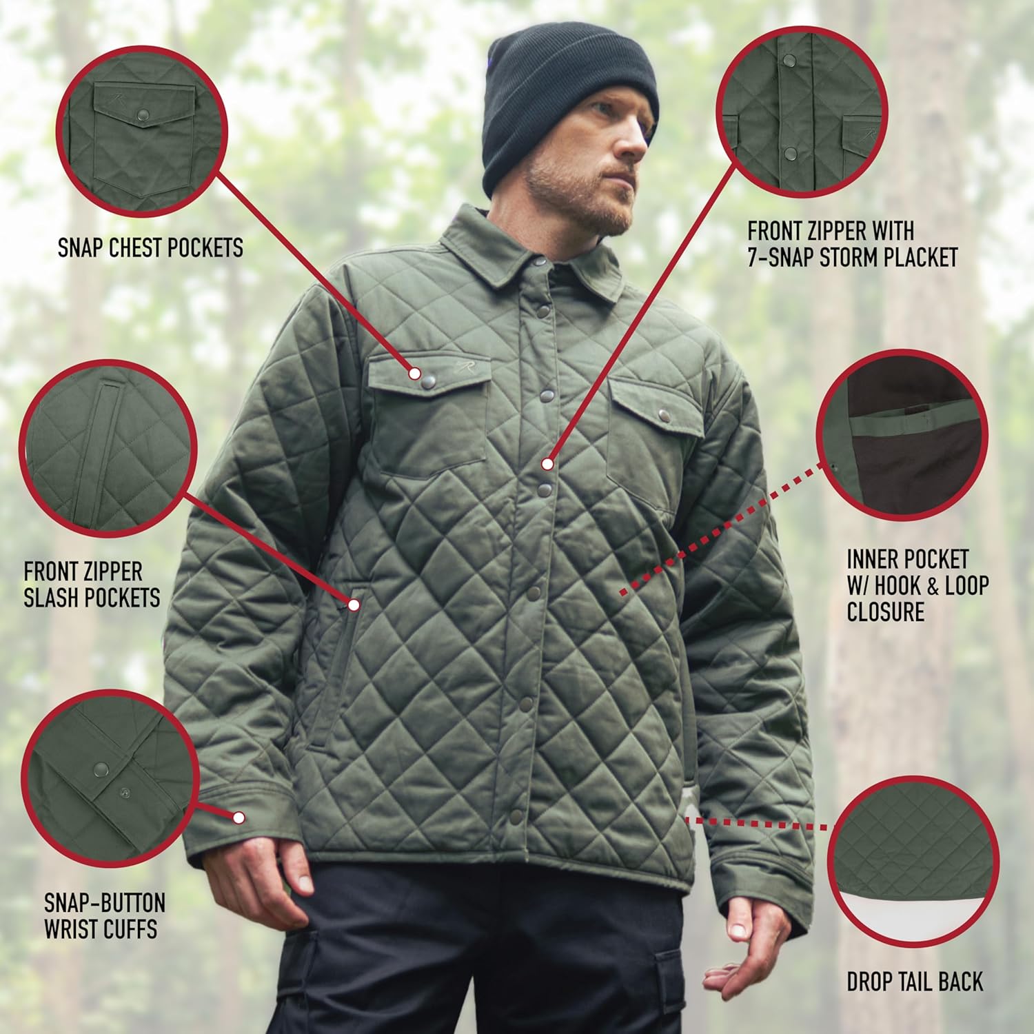 Rothco Diamond Quilted Cotton Jacket – Warm and Comfortable Flannel-Lined Outdoor Jacket.