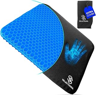 Gel Seat Cushion for Long Sitting, Pressure Relief for Tailbone and Back | Double-thick cooling honeycomb gel eases tailbone and back pressure. Two washable covers, non-slip base.