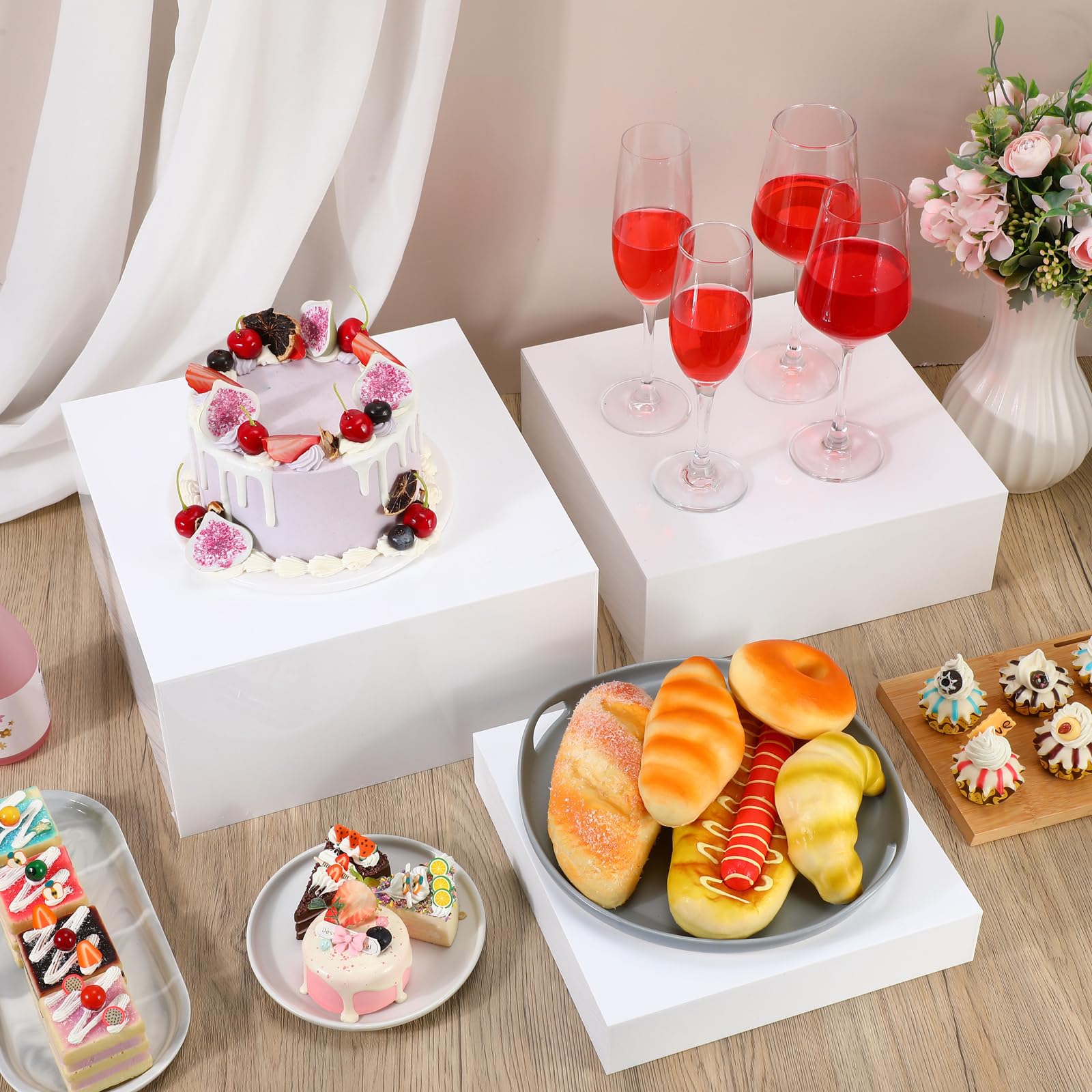 Beeveer Rialzi per buffet di grandi dimensioni, in acrilico bianco, per esposizioni con fondo cavo, espositore da tavolo per dessert, per catering, espositori per cibo, feste, matrimoni, banconi al
